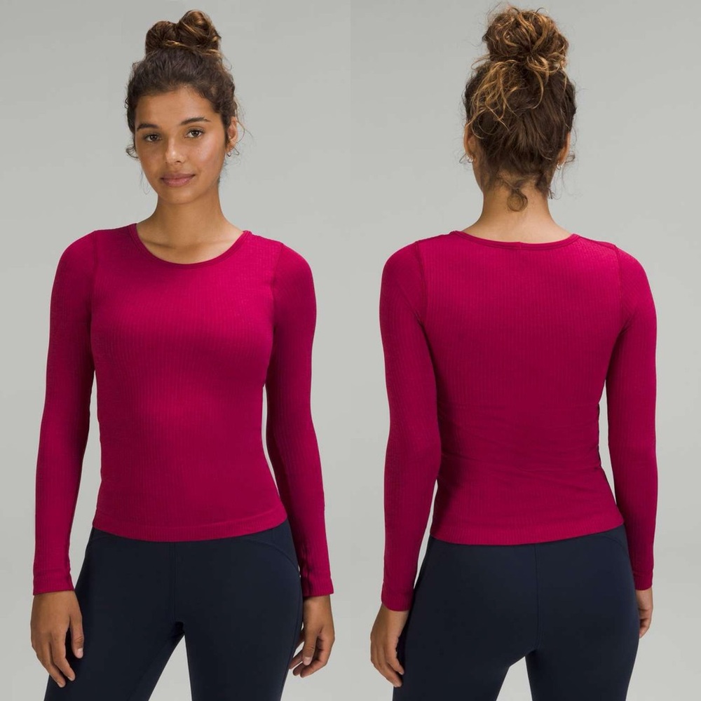 LULULEMON Ebb to Street Waist-Length Long Sleeve Shirt in Pomegranate Size 8